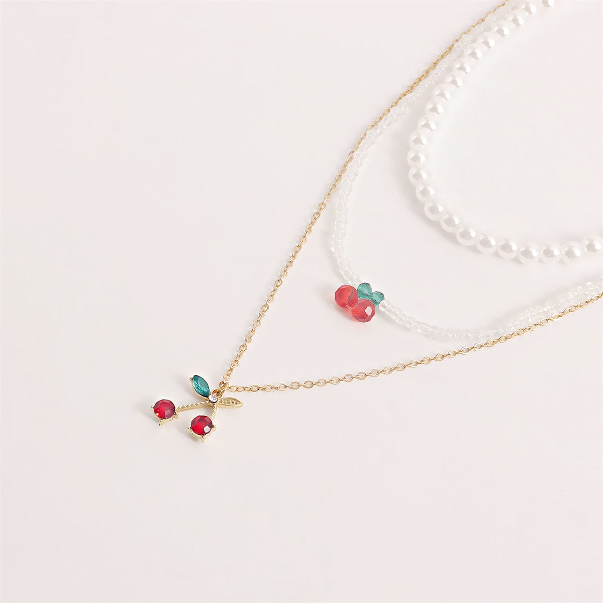 Crystal & Red Cubic Zirconia Cherry Pendant Necklace Set