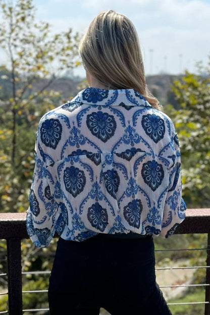 Threaded Pear Mila Pattern Button Top
