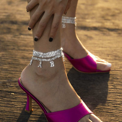 Cubic Zirconia & Silvertone 'Baby' Anklet Set