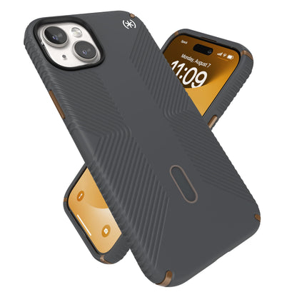 Speck Iphone 15 Plus Case - Clicklock No-Slip Interlock, Magsafe, Drop Protection Grip - for Iphone 15 Plus & Iphone 14 Plus - 6.7 Inch Phone Case - Presidio2 Grip Charcoal Grey/Cool Bronze/White