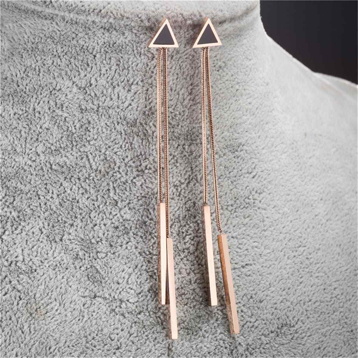 Rose Goldtone & Black Triangle & Tassel Drop Earrings