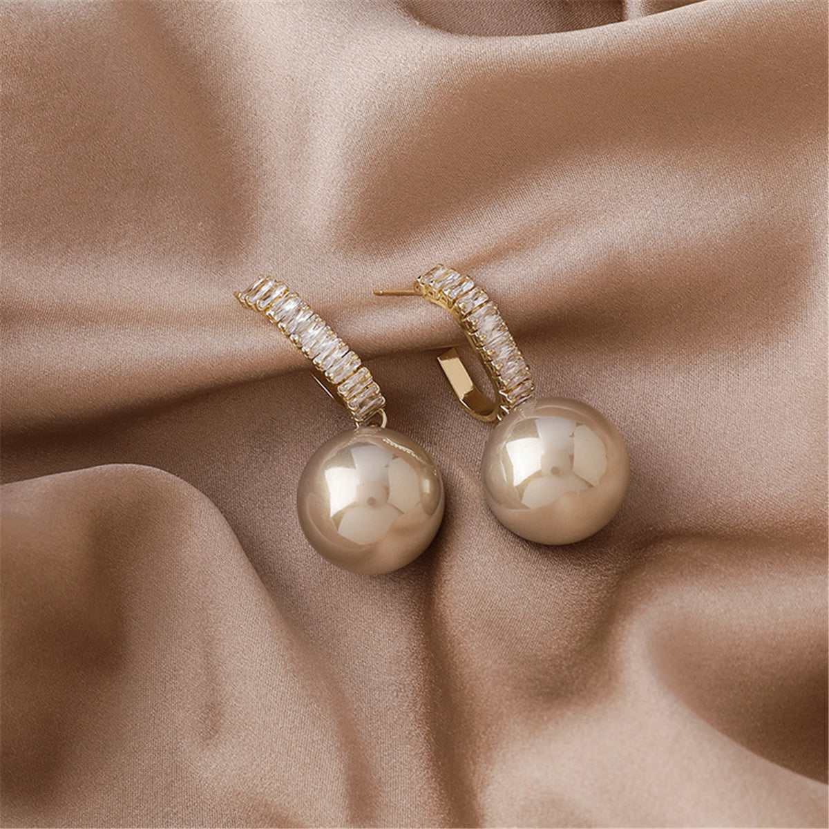 Champagne Pearl & Goldtone Drop Earrings