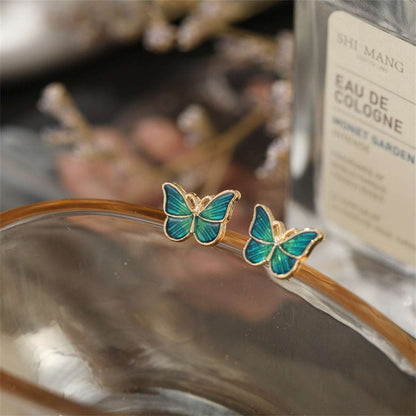 Green Acrylic & Goldtone Stripe Butterfly Stud Earrings