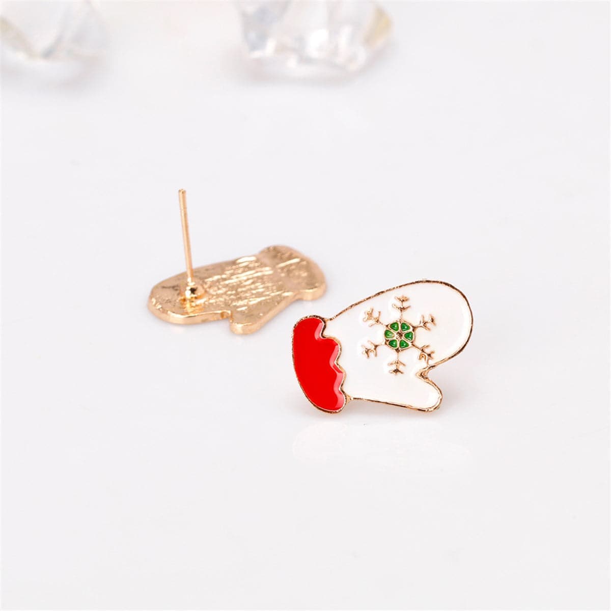 Red Enamel & Goldtone Mittens Stud Earrings
