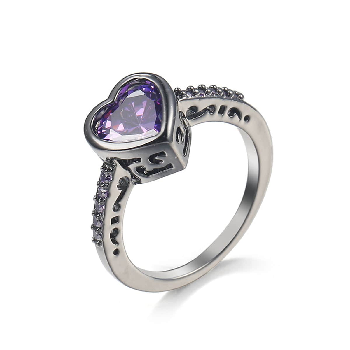 Purple Crystal & Purple Cubic Zirconia Pavé Heart-Cut Ring-3