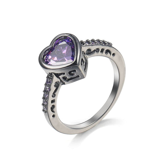 Purple Crystal & Purple Cubic Zirconia Pavé Heart-Cut Ring