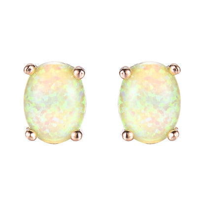 Green Opal & Rose Goldtone Oval Stud Earrings