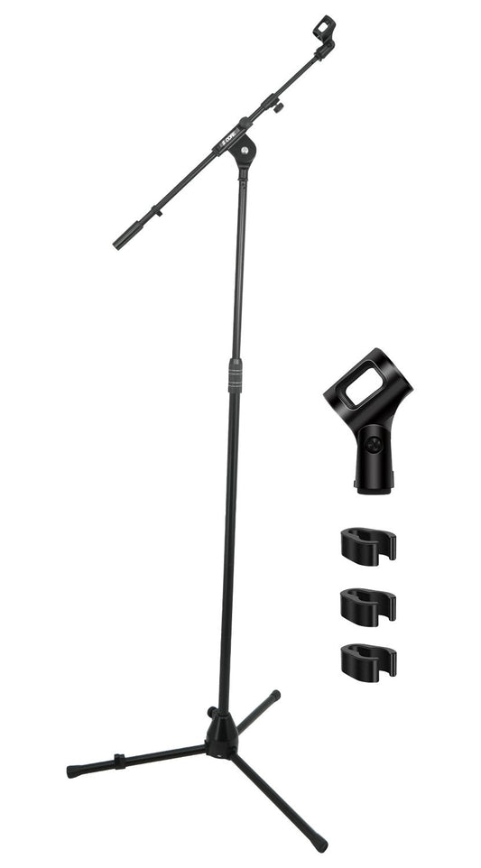 5 Core Mic Stand Adjustable Microphone Stands Floor W 180&Acirc;&deg; Rotating Telescoping Metal Boom Arm - Black
