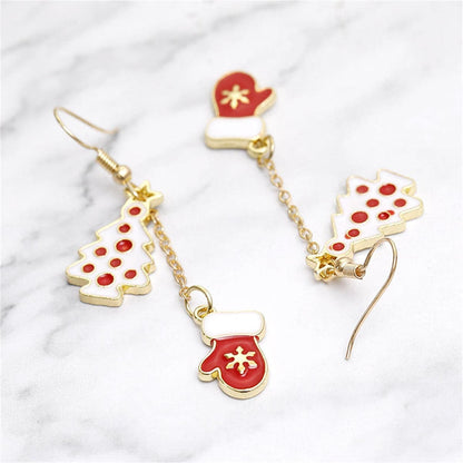 Red & White Tree & Mittens Drop Earrings