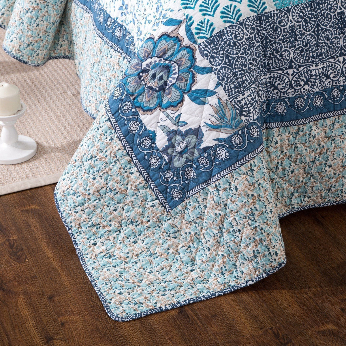 Tache cotton Floral Patchwork Blue Elegance Bedspread Coverlet Quilt Set (JHW-657)