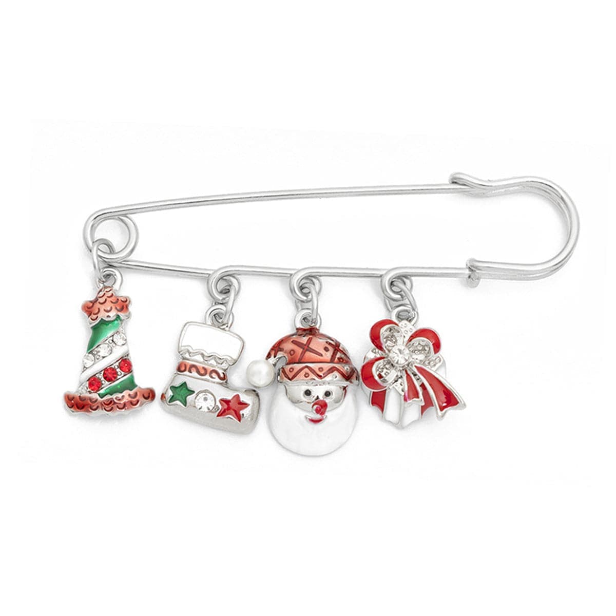 Cubic Zirconia & Silvertone Santa Charm Pin Brooch