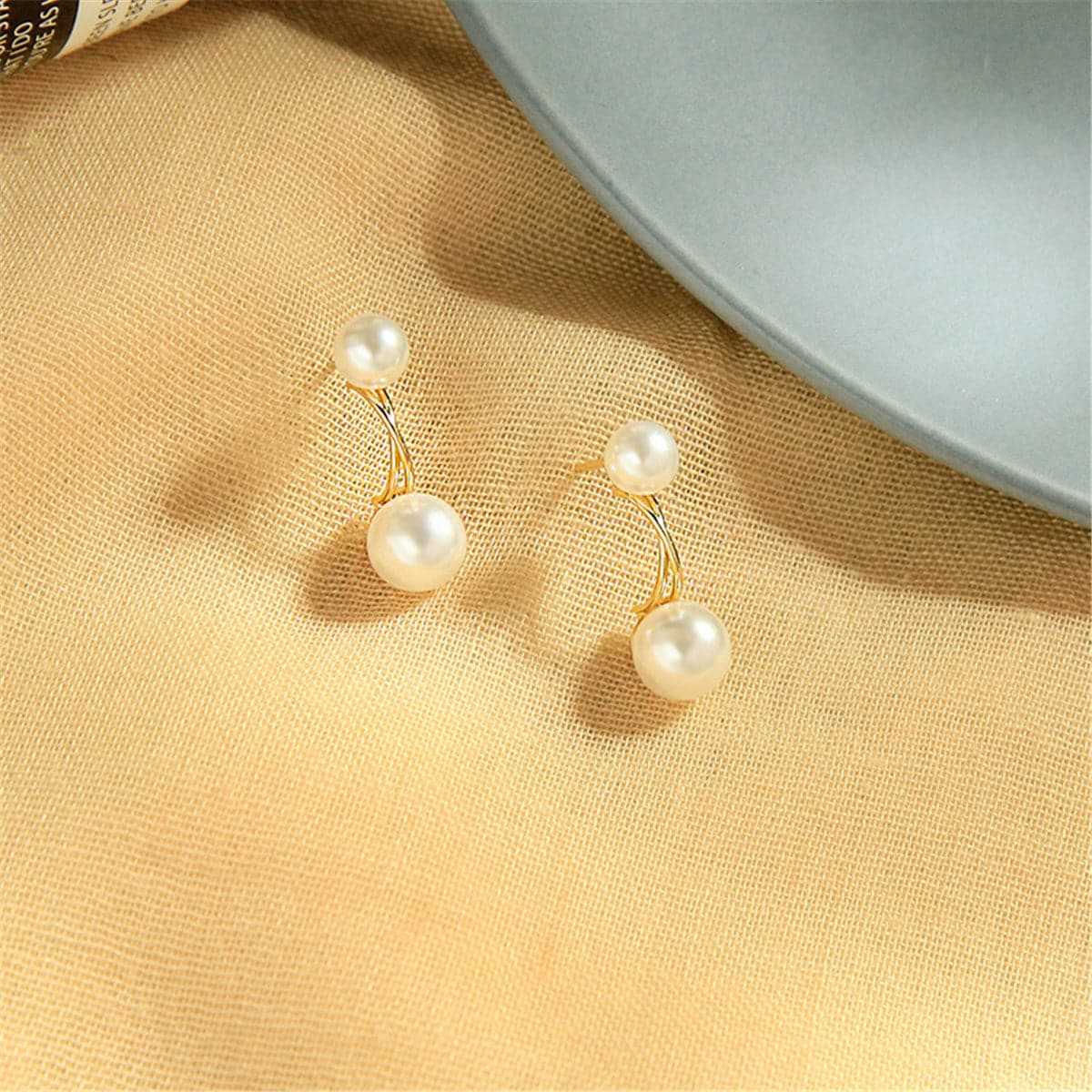 Pearl & Goldtone Double Drop Earrings-3