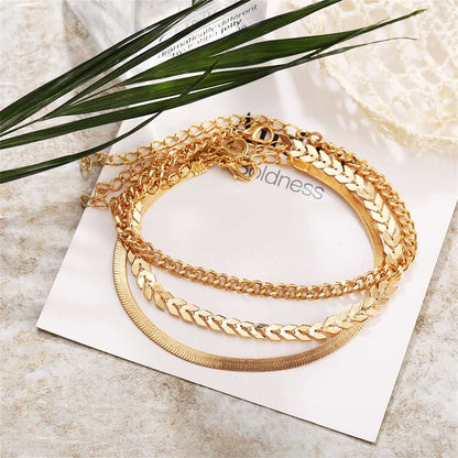 Goldtone Chain Trio Anklet Set