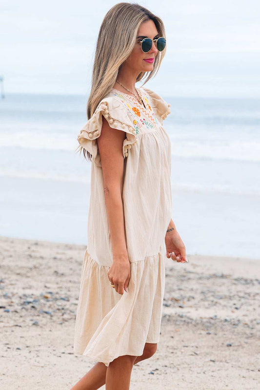 Threaded Pear Meredith Embroidery Split Neck Short Dress