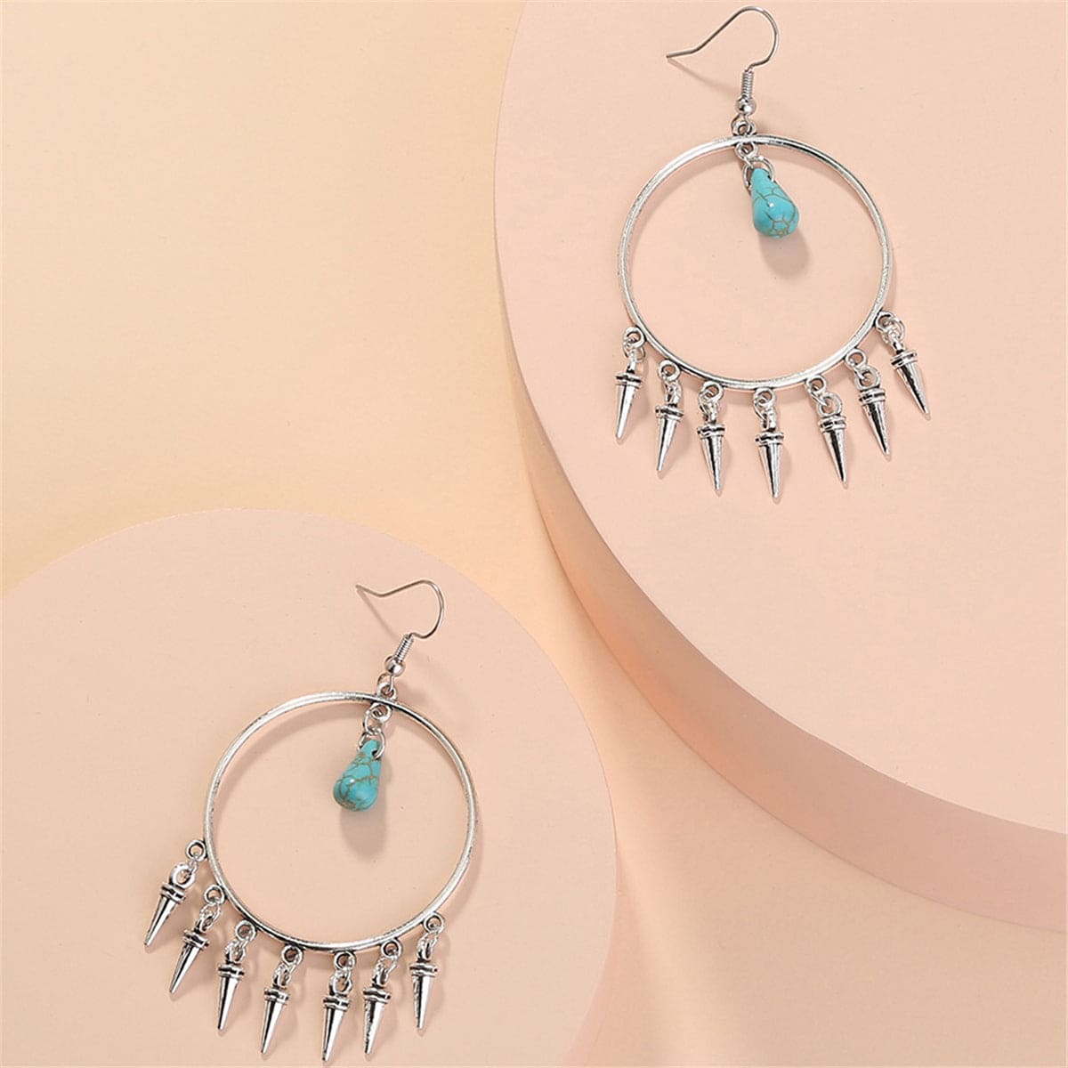 Turquoise & Silvertone Bullet Tassel Drop Earrings
