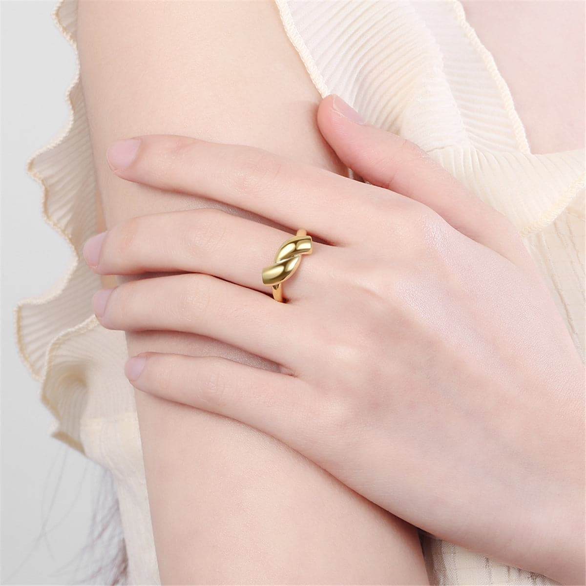 Goldtone Twisted Smooth Geometric Bypass Ring