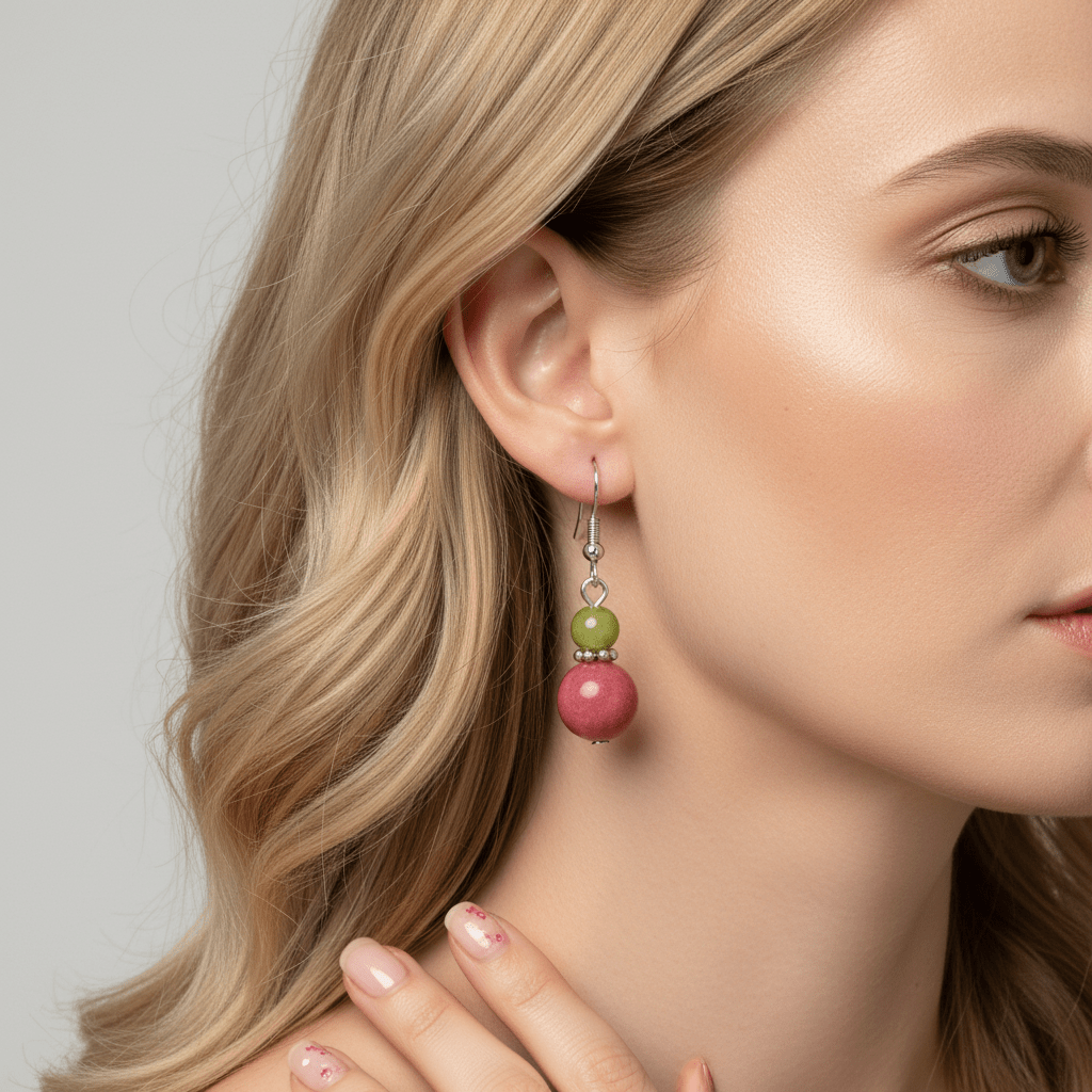 Orange & Red Jade Silvertone ‌Gourd-Shape Hook Earrings
