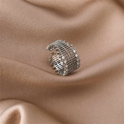 Cubic Zirconia & Silvertone Line Adjustable Ring