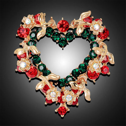 Red & Green Cubic Zirconia & Goldtone Wreath Brooch