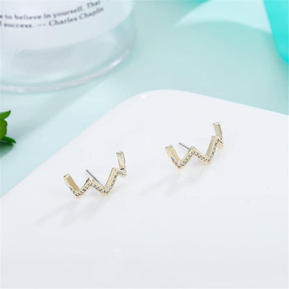 Cubic Zirconia & Goldtone Wave Stud Earrings