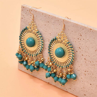 Green Acrylic & Enamel Goldtone Openwork Round Drop Earrings