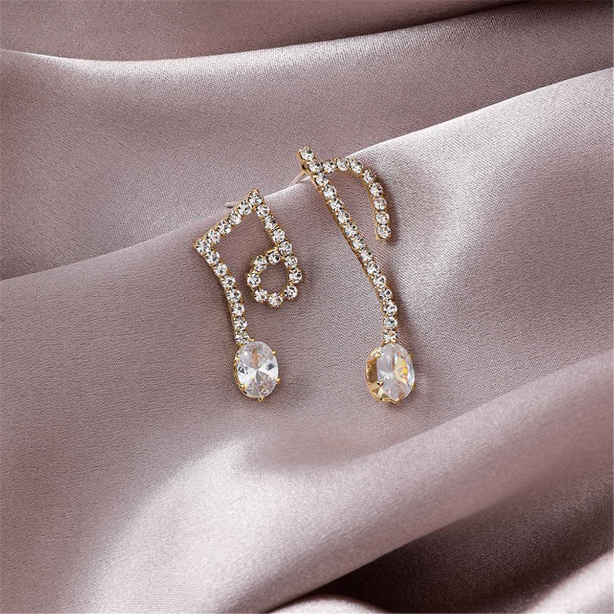 Crystal & Cubic Zirconia Musical Note Mismatched Drop Earrings