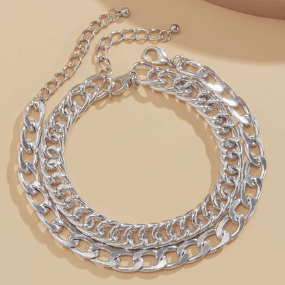 Silvertone Figaro Chain Anklet Set