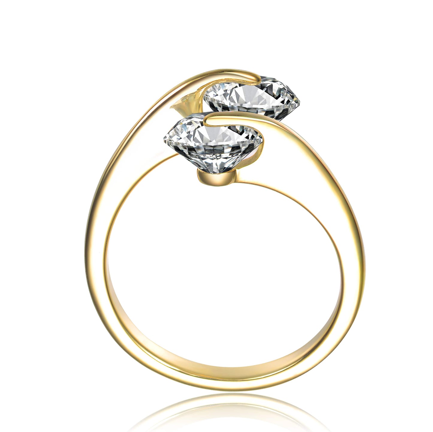 Sterling Silver 14K Gold Plated Spoon Type Cubic Zirconia Ring