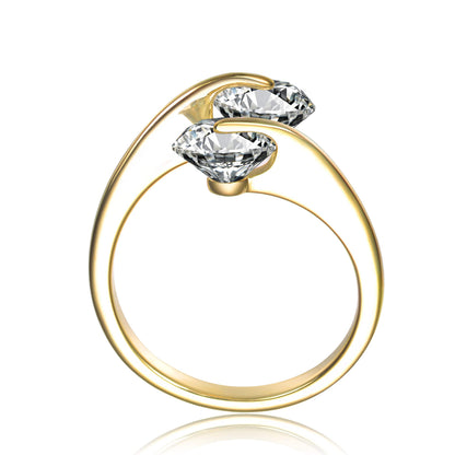 Sterling Silver 14K Gold Plated Spoon Type Cubic Zirconia Ring