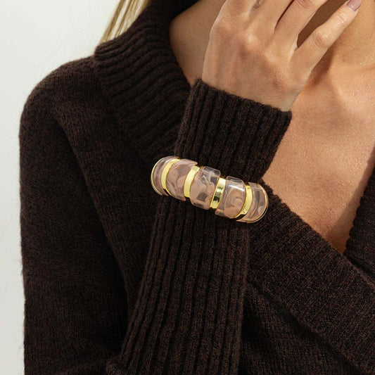 Pink Resin & Goldtone Oval Station Stretch Bracelet