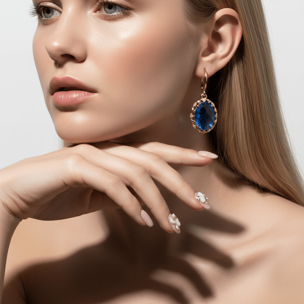 Blue Crystal & Cubic Zirconia Goldtone Oval-Cut Flower Dangle Earrings