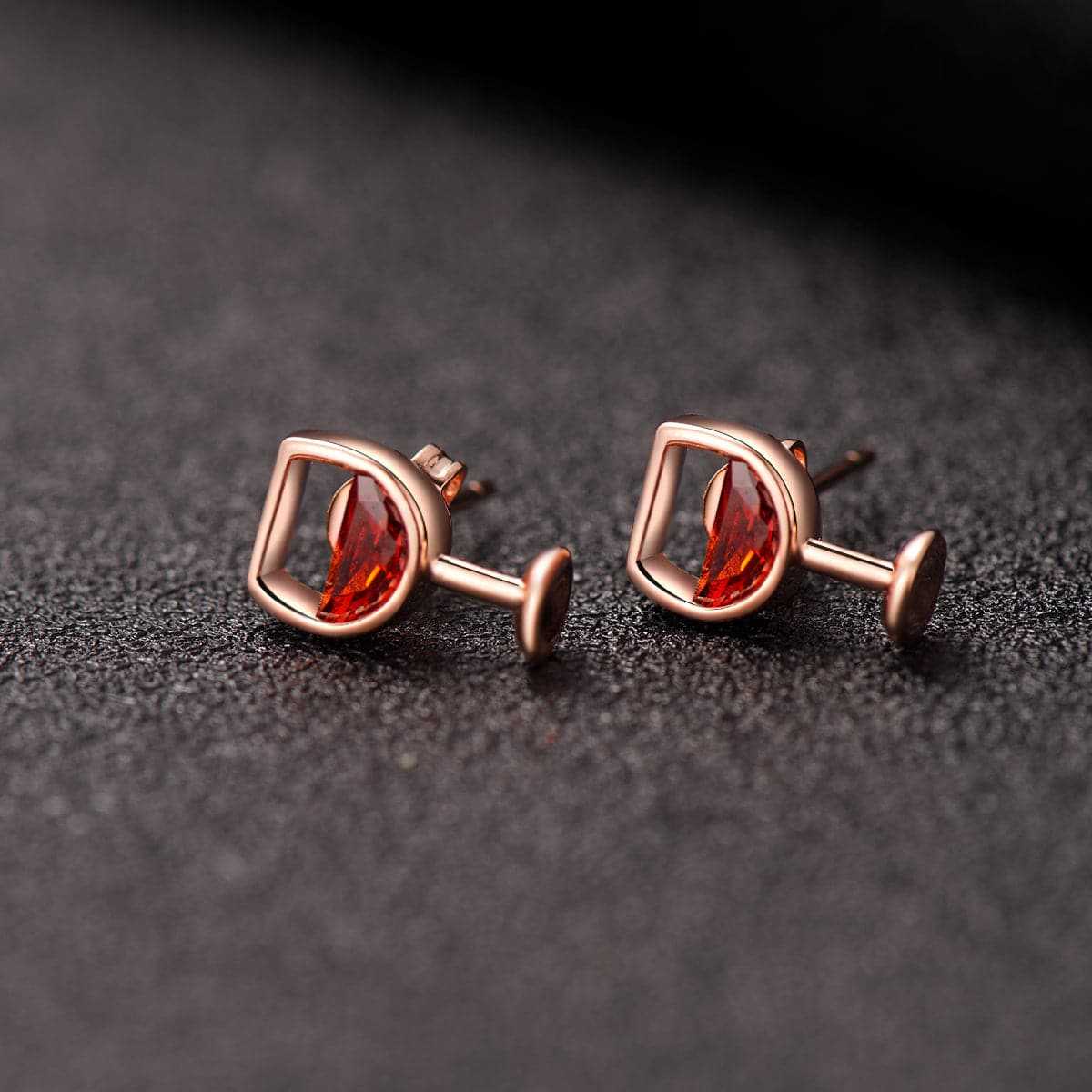 Red Crystal & Rose Goldtone Wine Cup Stud Earring