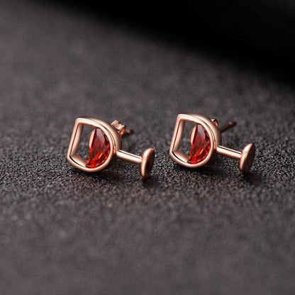 Red Crystal & Rose Goldtone Wine Cup Stud Earring