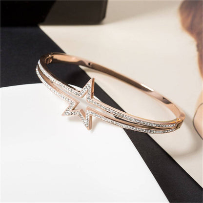Cubic Zirconia & Rose Goldtone Openwork Star Bangle