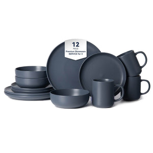 12-Piece 4 Supply Stackable Stoneware Dinnerware Sets (Blue)