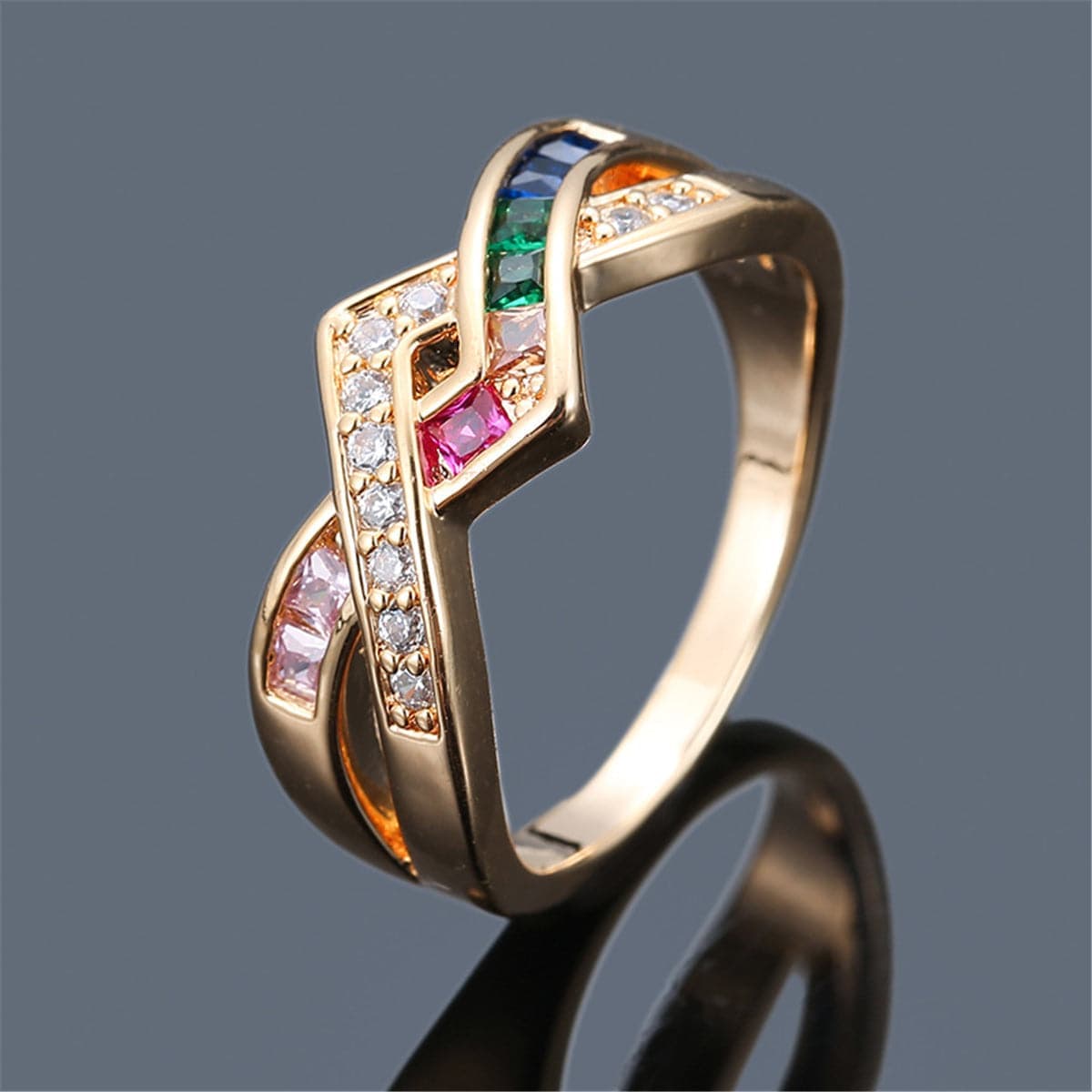 Rainbow Crystal & Cubic Zirconia Line Ring