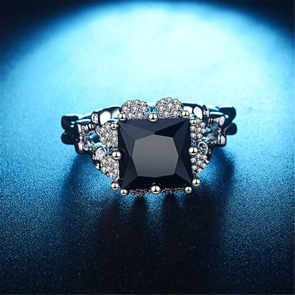 Black Crystal & Cubic Zirconia Skull Ring-7