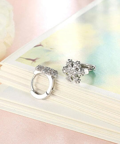 Cubic Zirconia & Silvertone Snowflake Huggie Earrings