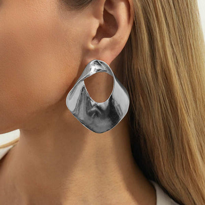Silvertone Open Twisted Irregular Statement Earrings