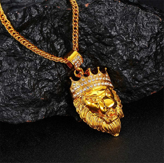 Cubic Zirconia & Goldtone Lion's Head Pendant Necklace