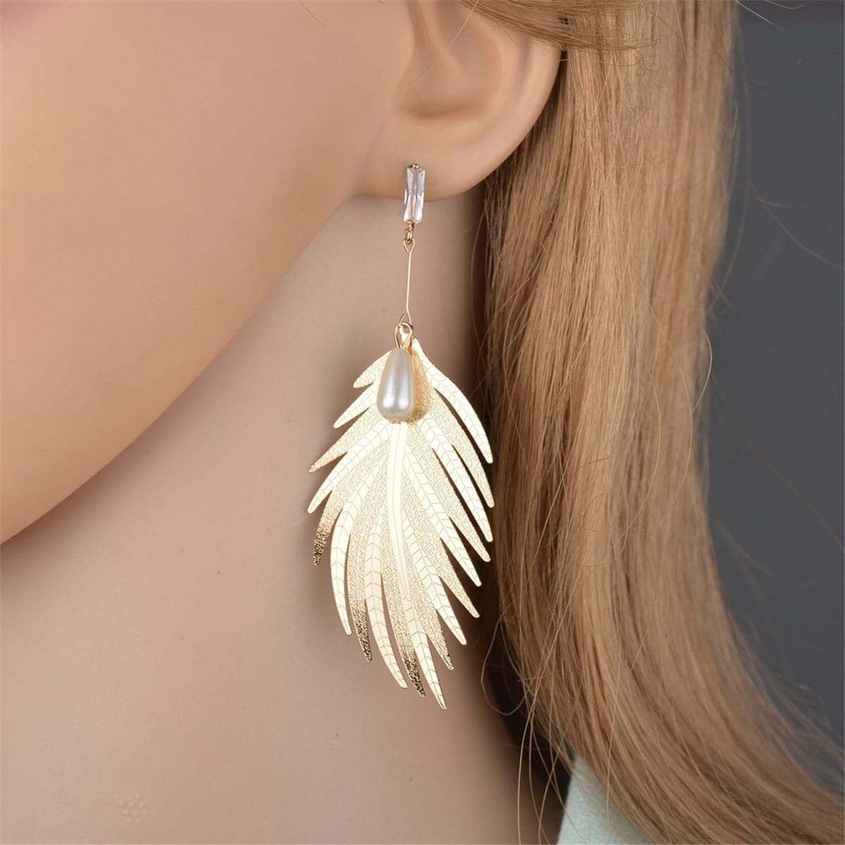 Pearl & Crystal Goldtone Wing Drop Earrings
