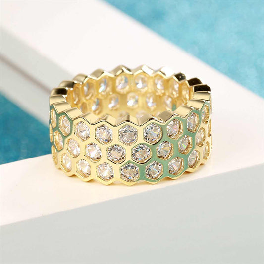 Cubic Zirconia & Goldtone Honeycomb Band Ring-1