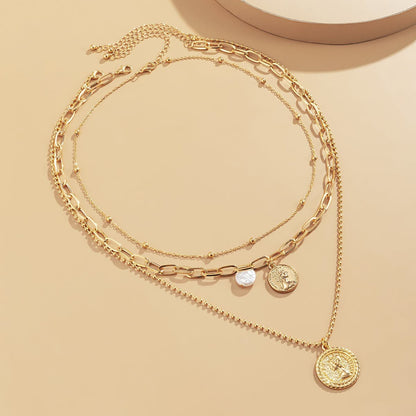 Pearl & Goldtone Coin Cable Chain Necklace Set