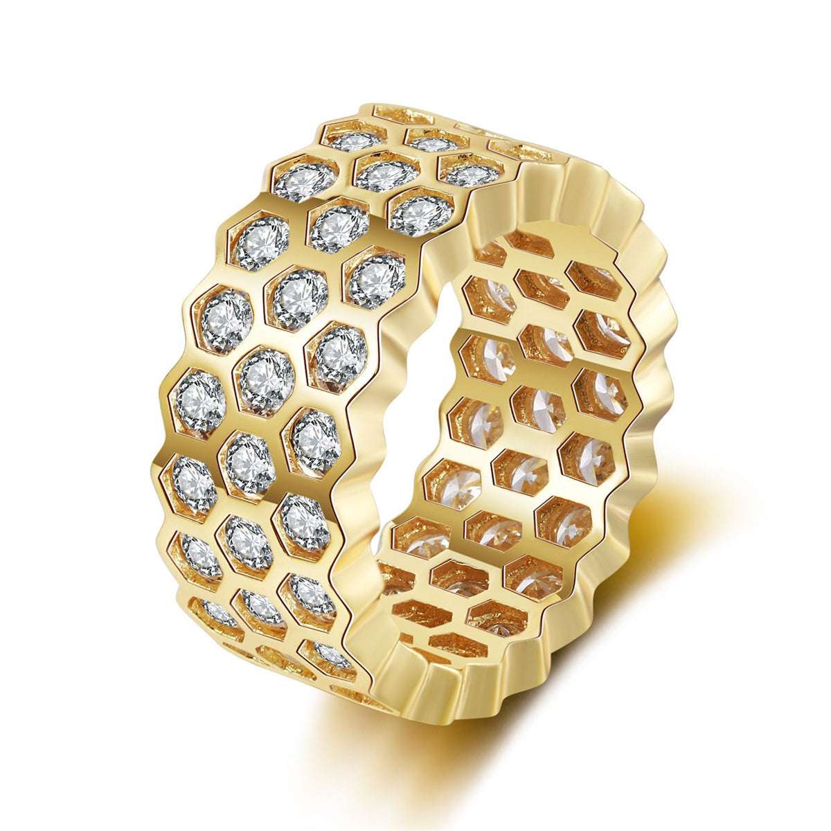 Cubic Zirconia & Goldtone Honeycomb Band Ring-10