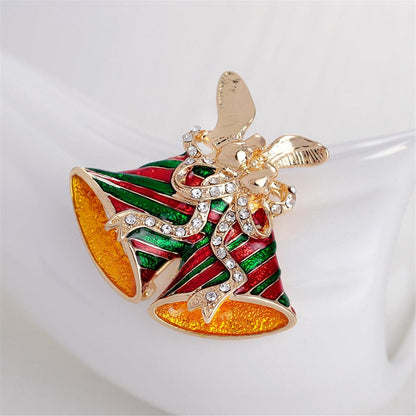 Cubic Zirconia & Goldtone Christmas Bells Brooch