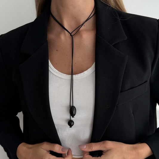 Black Resin & Polyster Dual-Drop Long Necklace