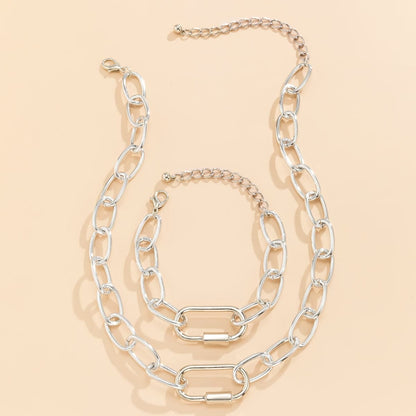 Silvertone Chunky Cable Chain & Bracelet Set
