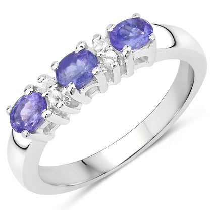 0.57 Cttw Oval Violet Tanzanite Rhodium over Silver Three Stone Ring