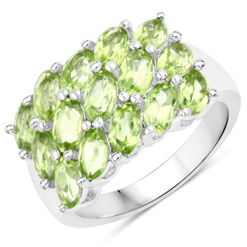 3.45 Ct Oval Green Peridot Prong Silver Cluster Ring