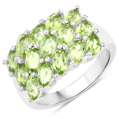 3.45 Ct Oval Green Peridot Prong Silver Cluster Ring